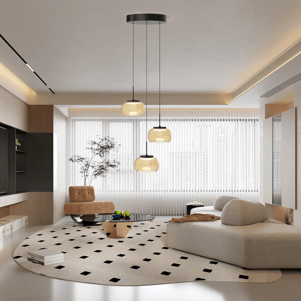 3-light pendant lamp Bounto Black Round Amber Glass Lyora 4255805304037