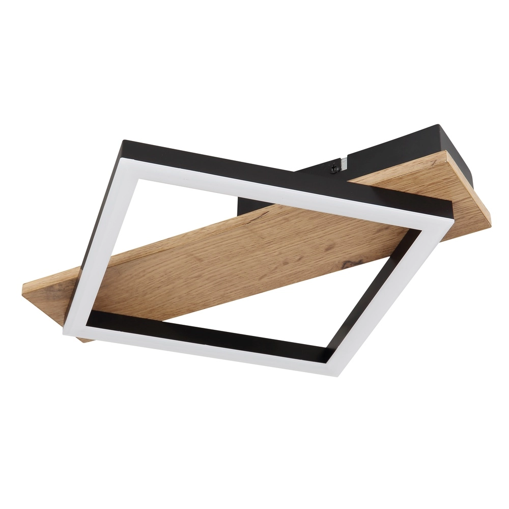 Ceiling lamp Beatrix 33cm square black with wood Globo 9007371454389