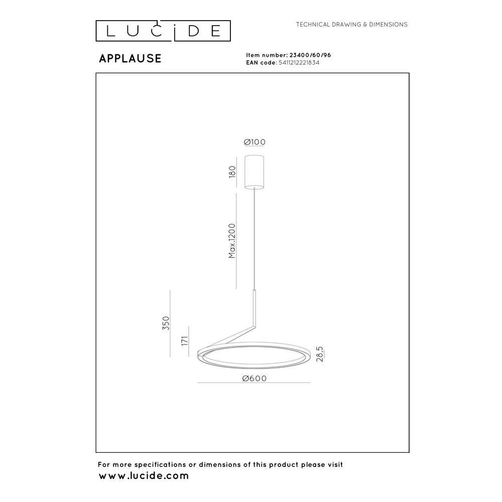 Sleek LED pendant light Applause copper red - Ø 60cm Premium by Lucide 5411212221834