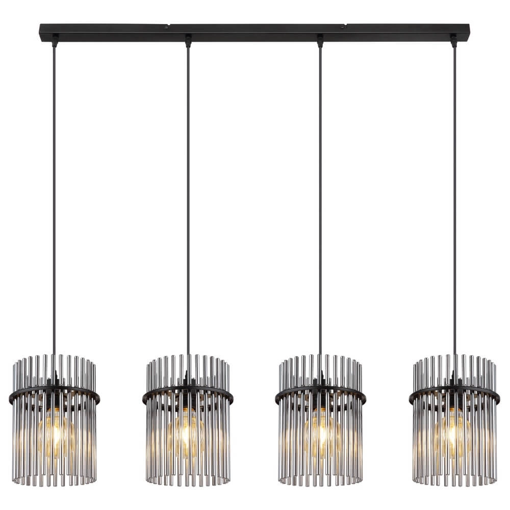 Black pendant lamp Gorley with smoke glass 4-lights Globo 9007371448180