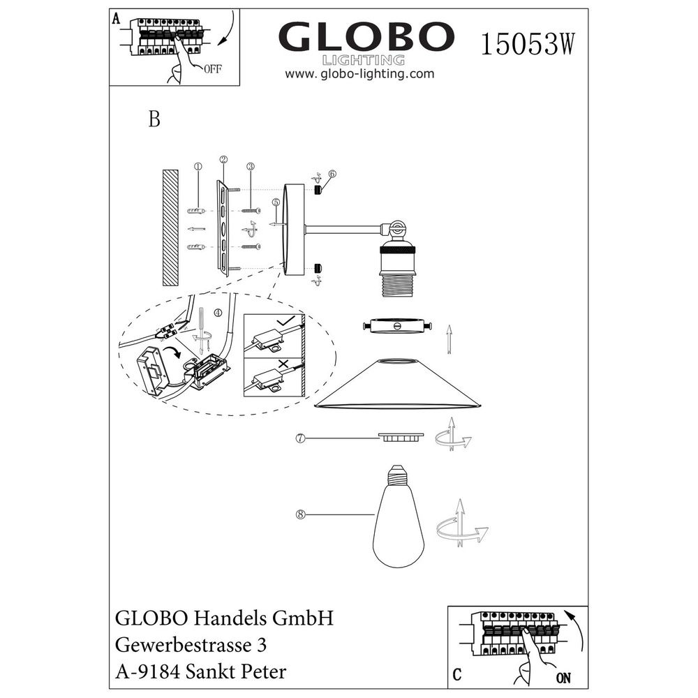 Industrial wall lamp Lenius black with gold Globo 9007371337194