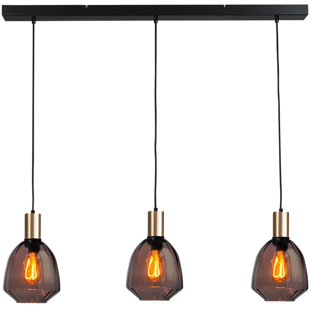 3-light hanging lamp - gold - Porto with Nicolette red glasses