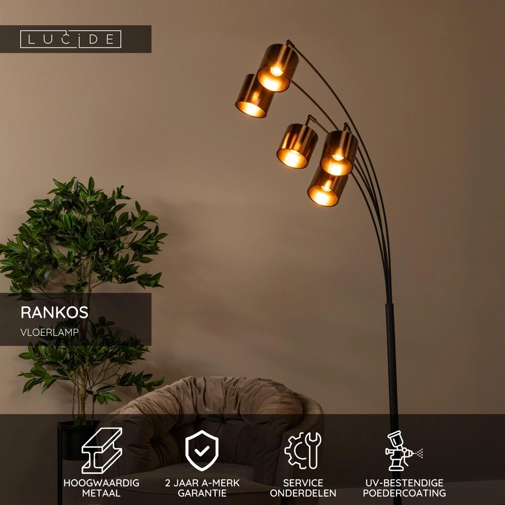 5-light floor lamp Rankos Black Lucide 5411212051707