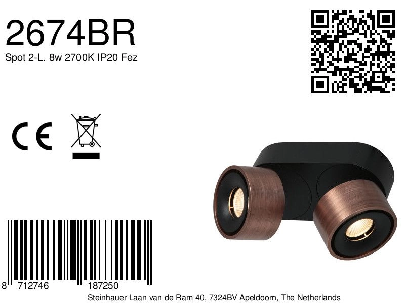 Sleek surface-mounted spot Fez Double bronze Steinhauer 8712746187250