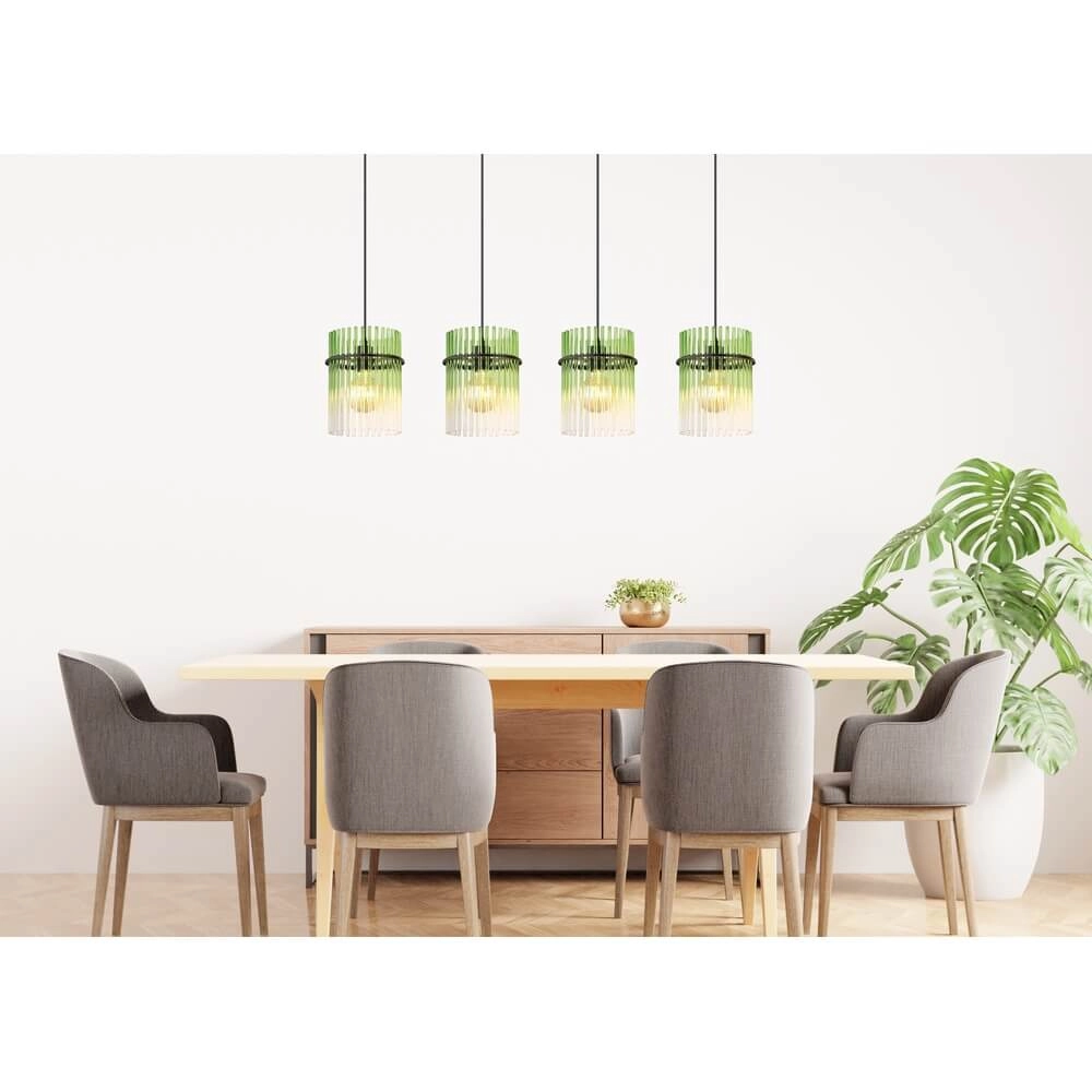 Black pendant lamp Gorley with green glass 4-lights Globo 9007371465989