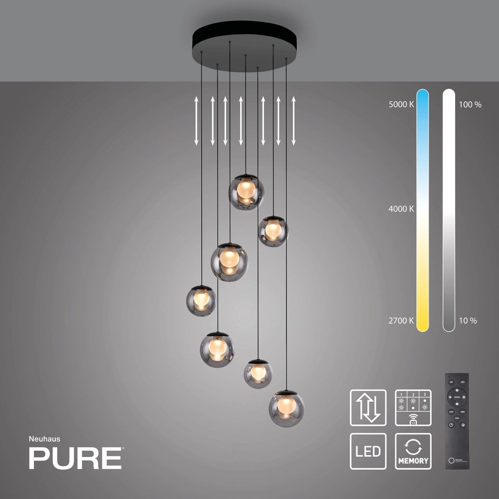 7-light pendant lamp Pure Popup mystic grey Paul Neuhaus 4012248396674