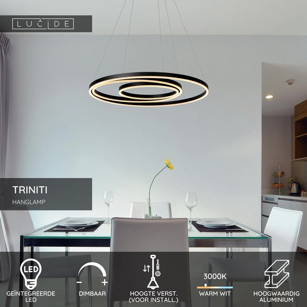 Modern pendant lamp Triniti dimmable black Lucide 5411212460714