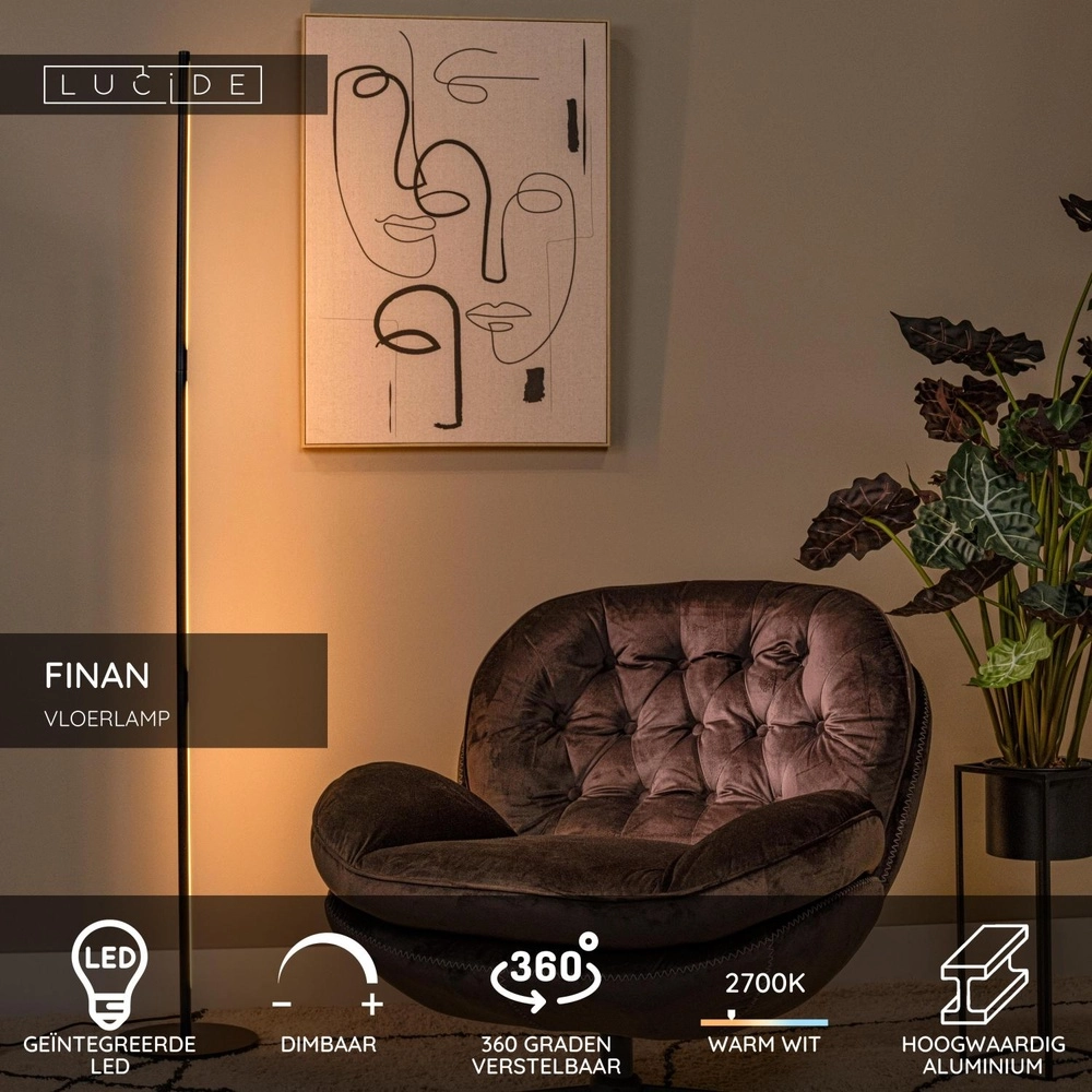 Design floor lamp Finan Black Lucide 5411212680044
