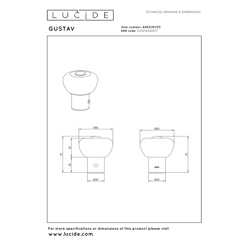 Table lamp rechargeable Gustav Green Lucide 5411212442017