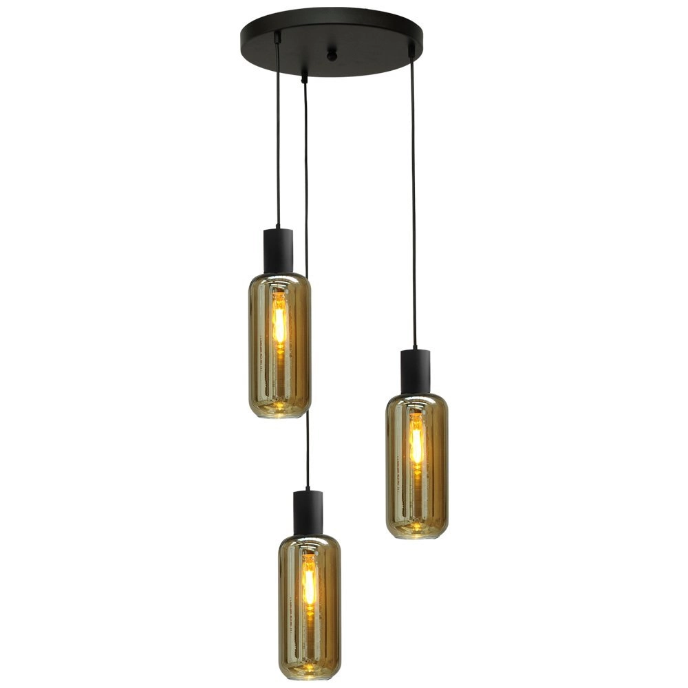 Hanging lamp Bounty 3-light black with smoke glass