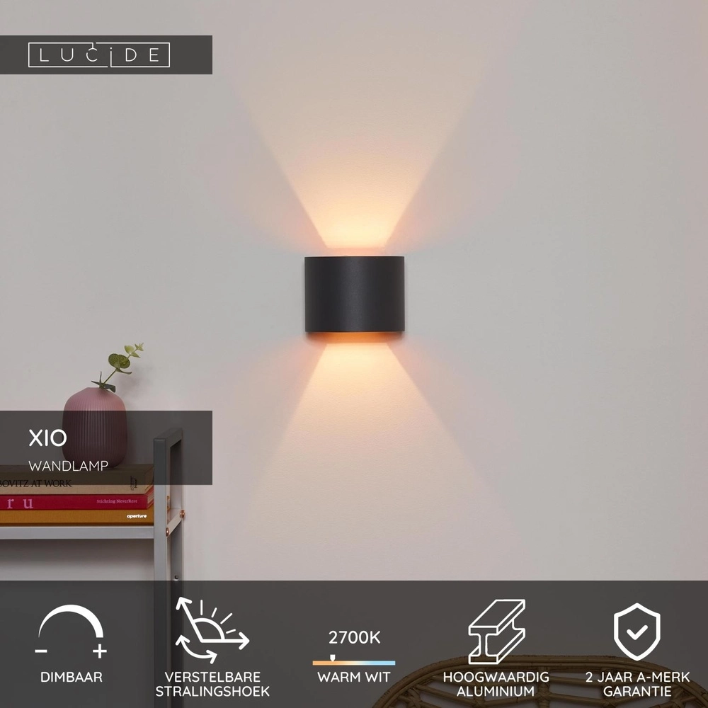 Rounded wall spot Xio 2700K grey Lucide 5411212091925