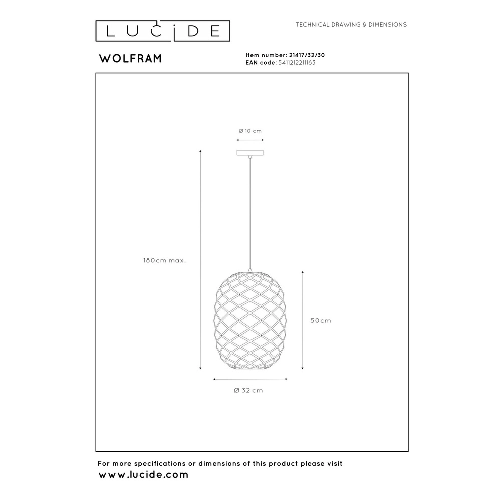 Pendant lamp Wolfram Ø 32cm black Lucide 5411212211163