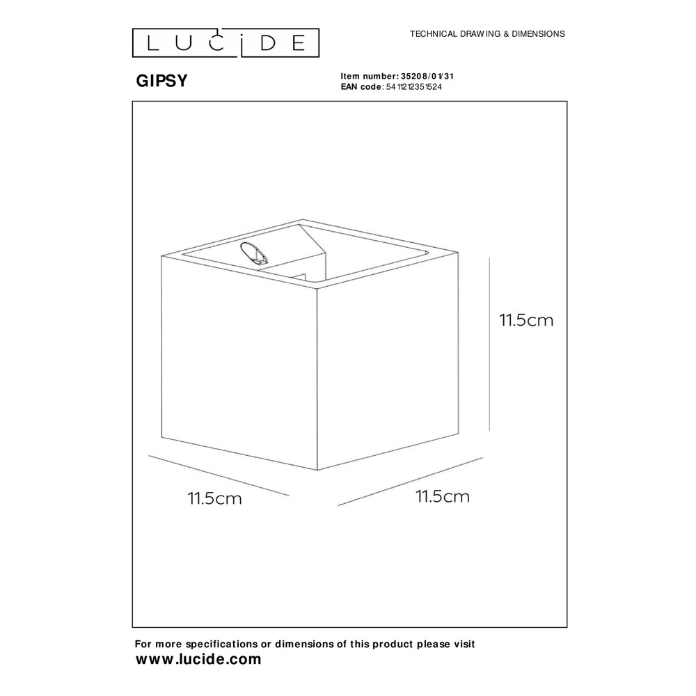 Wall lamp Gipsy square Lucide 5411212351524