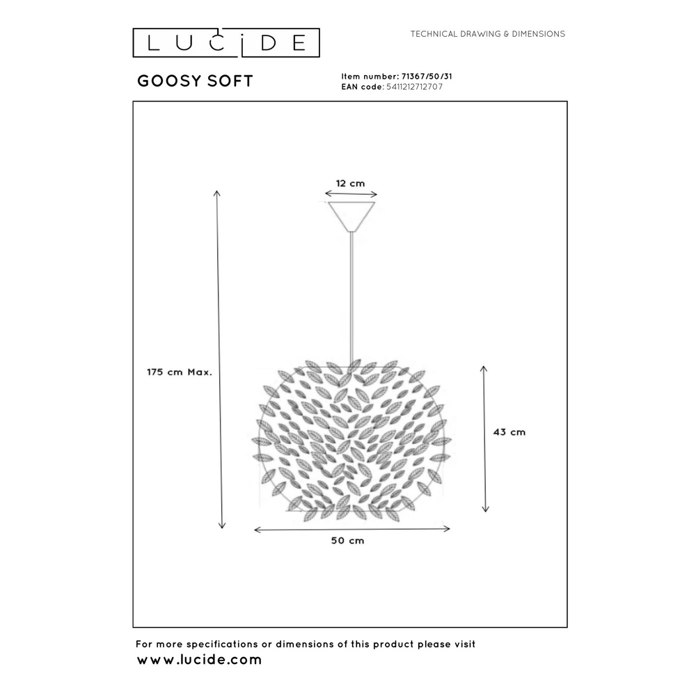 Pendant lamp Goosy Soft Ø 50cm white Lucide 5411212712707