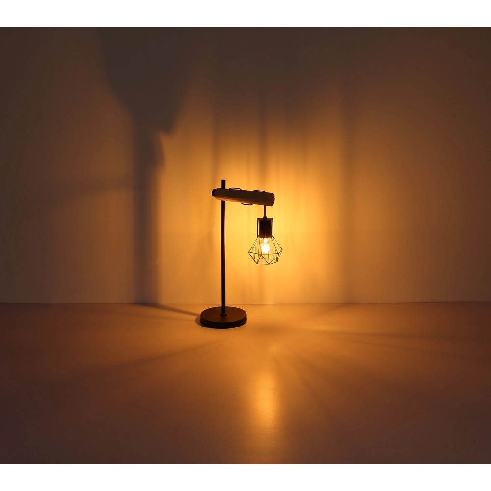 Floor lamp Priska black with wood Globo 9007371443840