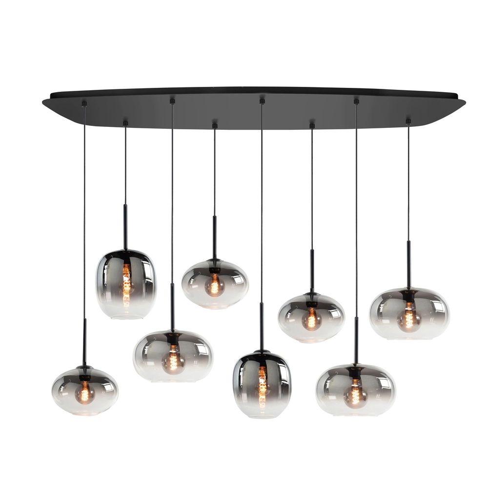 Pendant lamp Bellini 8-light black with smoke glass