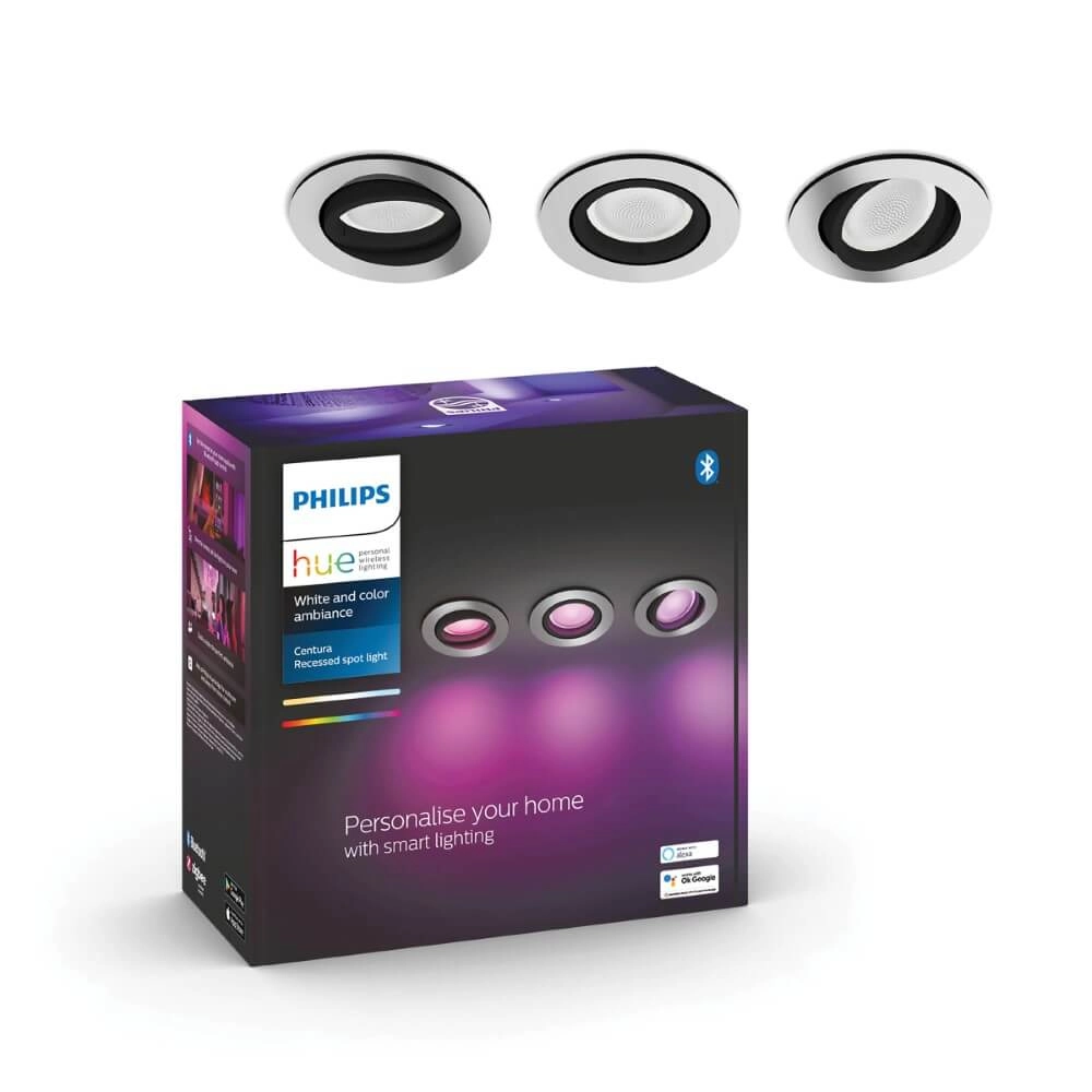 Recessed spotlight Hue Centura - White and Color Set of 3 Silver Grey Philips 8720169318854