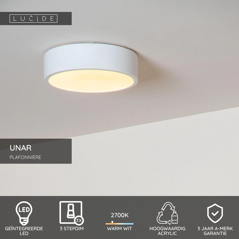 Ceiling light Unar Ø 20cm - 2700K - white Lucide 5411212792013
