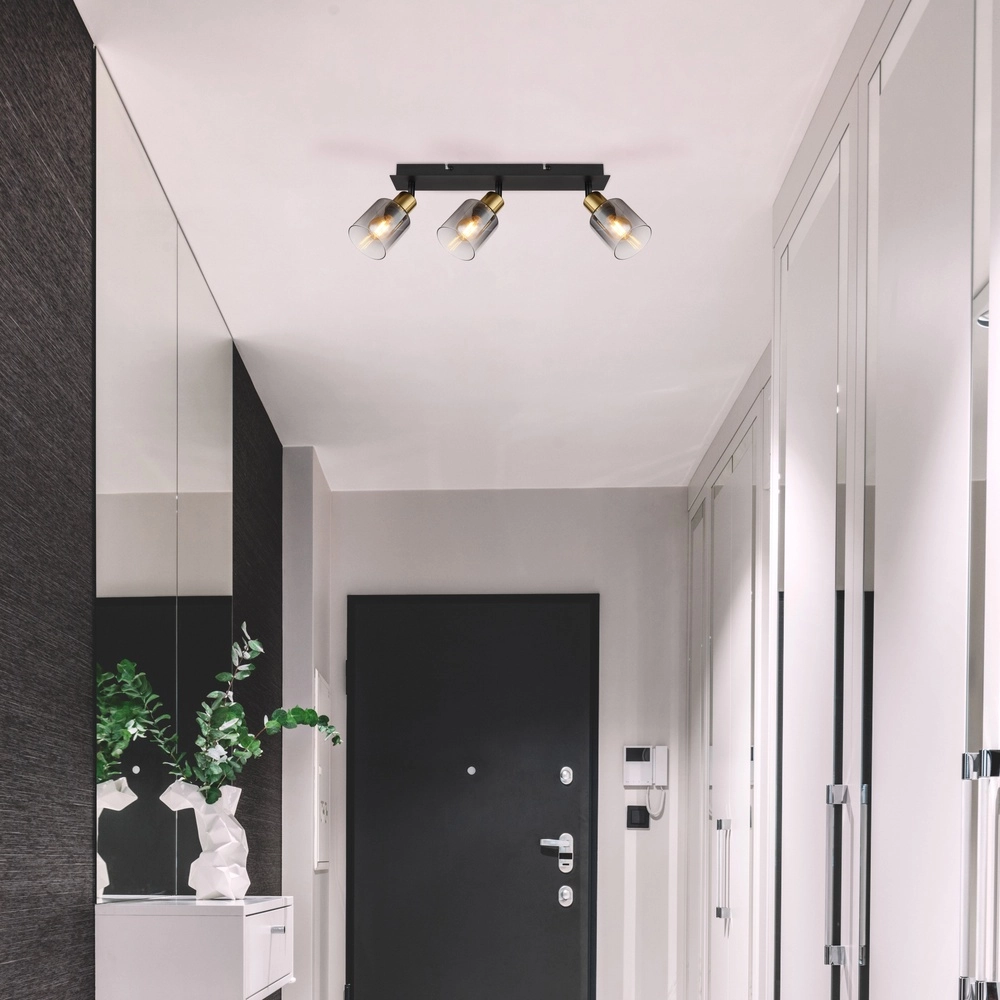 3-light ceiling lamp Hollsy black with smoke glass Globo 9007371448852