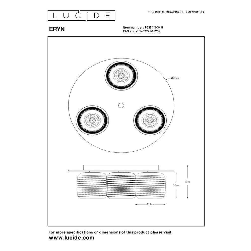 Ceiling lamp Eryn Chrome 3-light Lucide 5411212702289