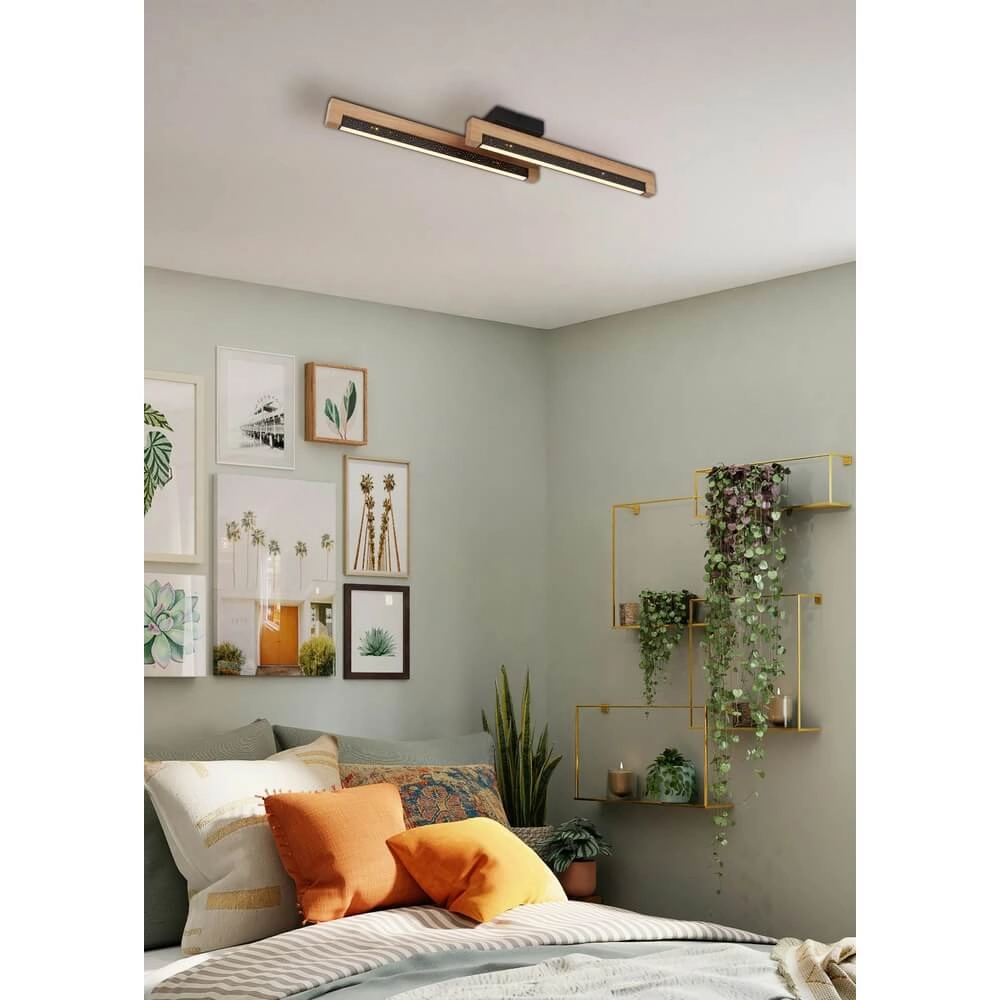 Sleek ceiling lamp Starla black with wood 70cm Globo 9007371453290