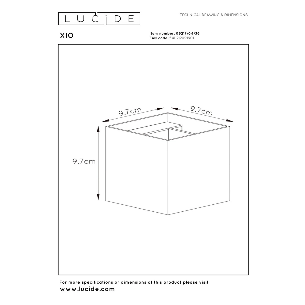 Square wall spotlight Xio 2700K grey Lucide 5411212091901