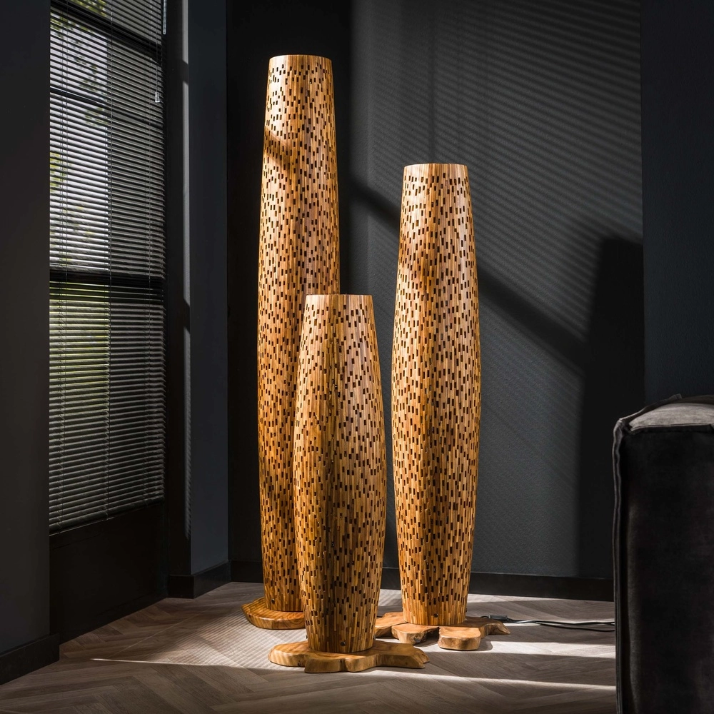Wooden floor lamp Bars teak - 145cm - Ø 40cm Lyora 8716803512795