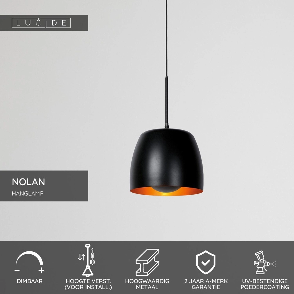 Pendant lamp Nolan Ø 24cm black Lucide 5411212302878