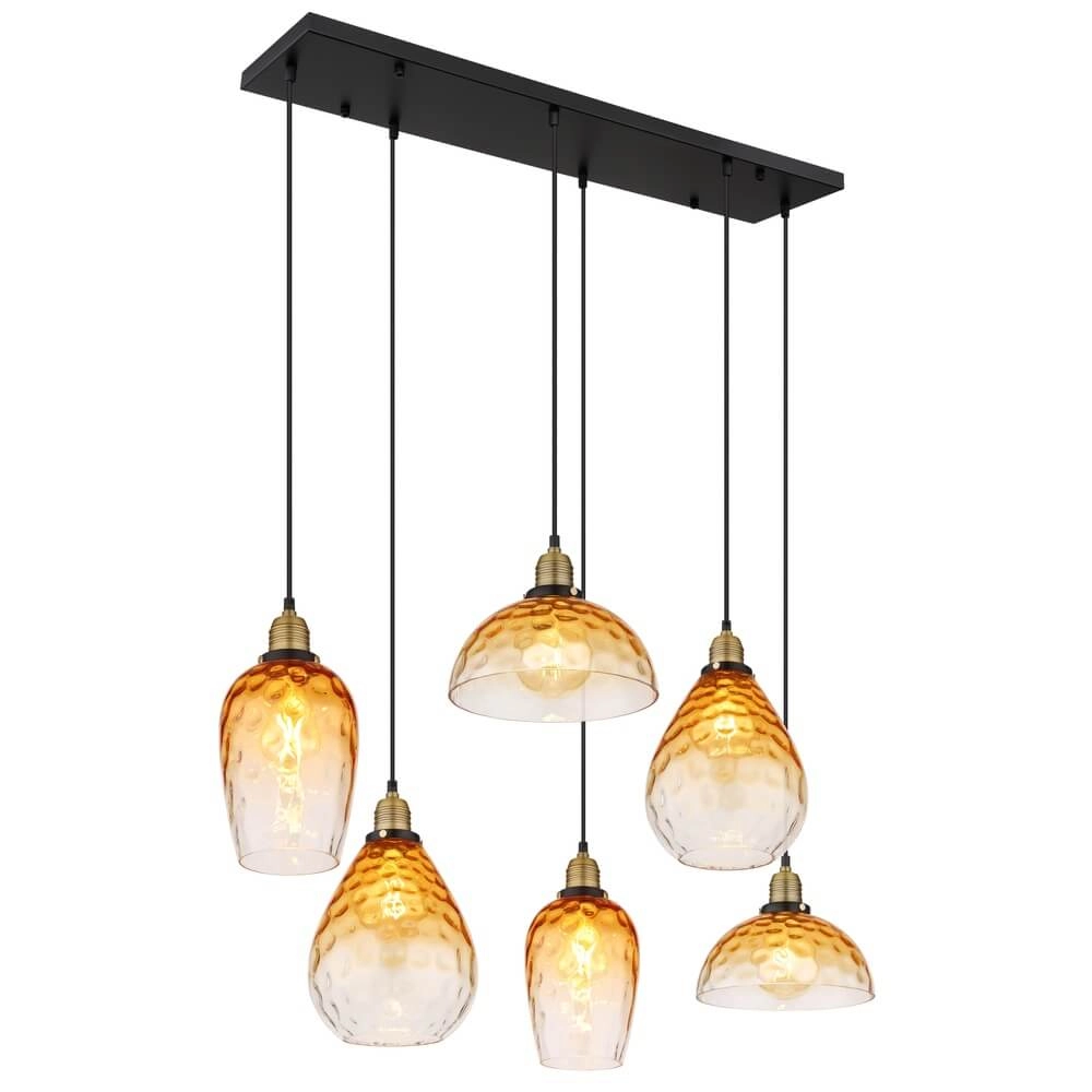 6-light pendant lamp Salvy Amber Glass Honeycomb