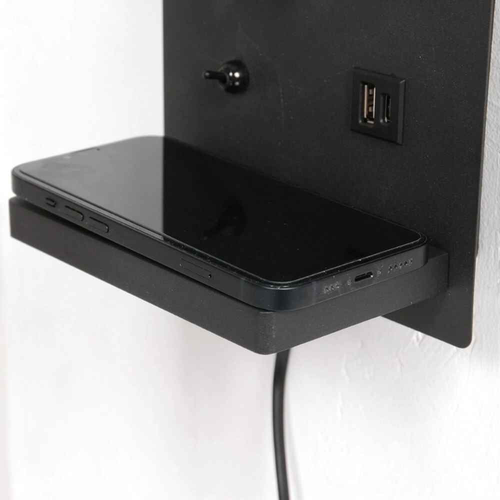 Bed lamp black Upround With charger and USB Steinhauer 8712746170467