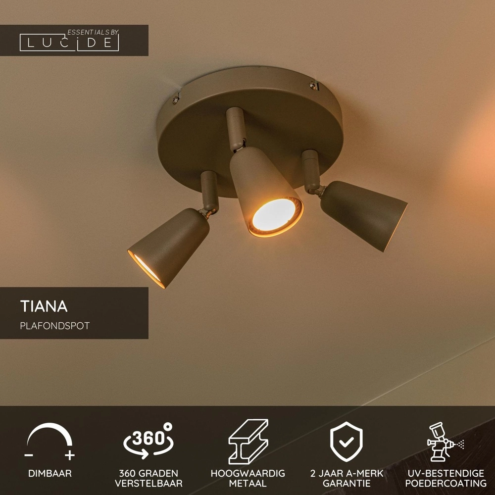 Ceiling spotlight Tiana 3-light taupe Lucide 5411212650412