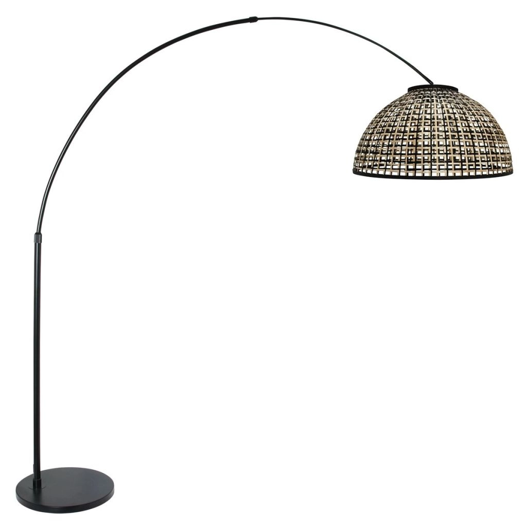 Black arc lamp Nox Light with bamboo shade Ø60cm