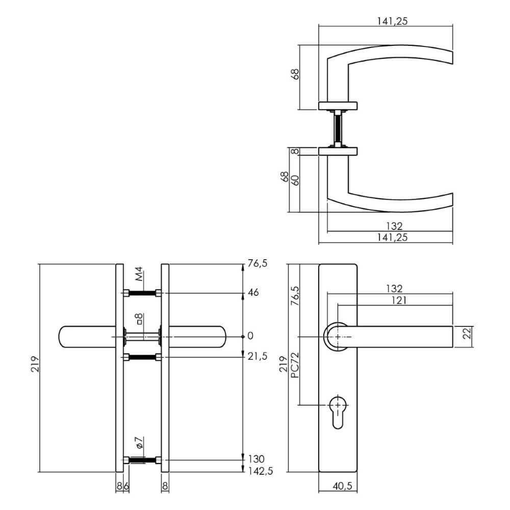 Door handle Blok rectangular PC 72mm stainless steel Intersteel 8714186187302