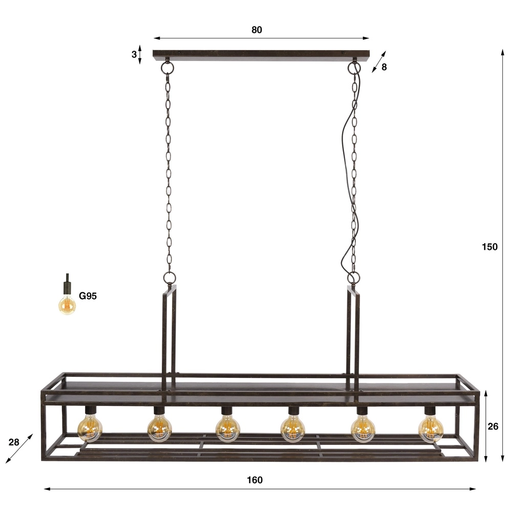 Kitchen Island Pendant Light Decorate 160cm - Urban Brown Lyora 8716803512559