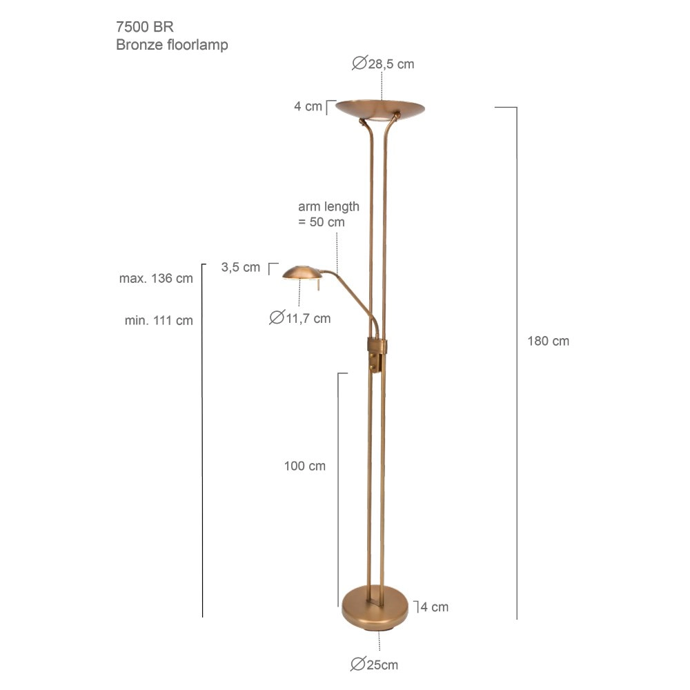 Floor lamp mexlite Up 180cm - 3000K bronze brown Steinhauer 8712746096347