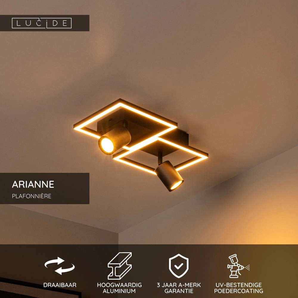 Design ceiling lamp Arianne LED with 2x GU10 black Lucide 5411212530882