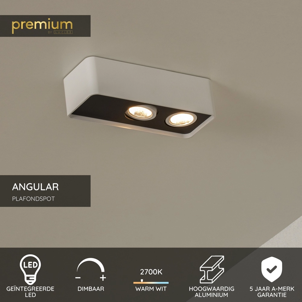2-light ceiling lamp Angular white Premium by Lucide 5411212234407