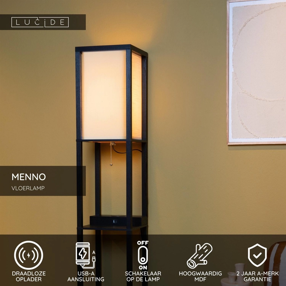 Floor lamp Menno with wireless charging panel black Lucide 5411212441607