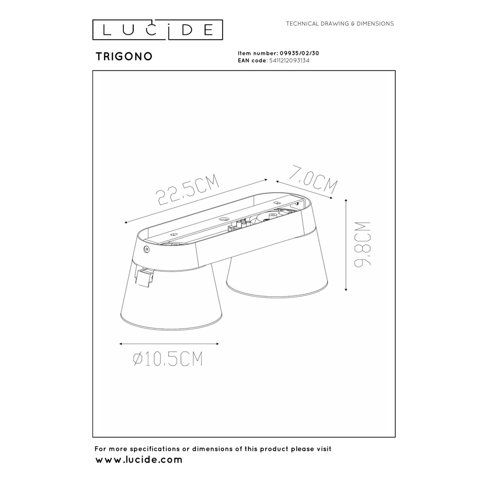 Ceiling spotlight Trigono Double Black Lucide 5411212093134
