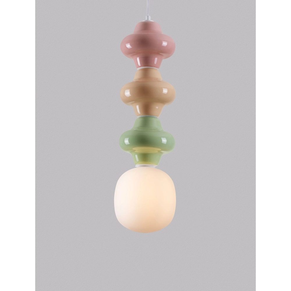 Pendant lamp Clio L white glass with colored ceramic