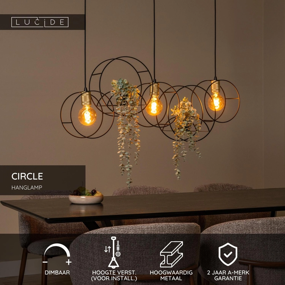 Unique pendant lamp Circle 3-light black Lucide 5411212211910