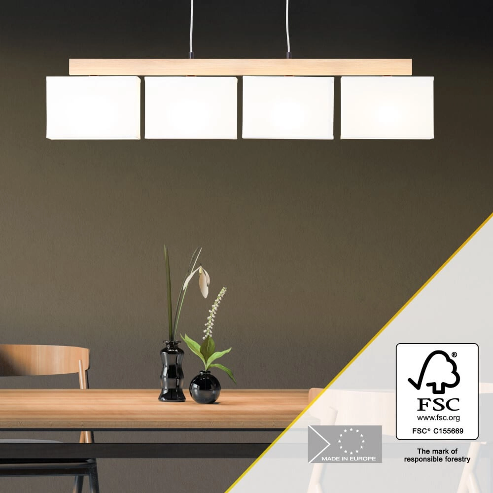Hanging lamp Rayan white with wood Brilliant 4004353393662