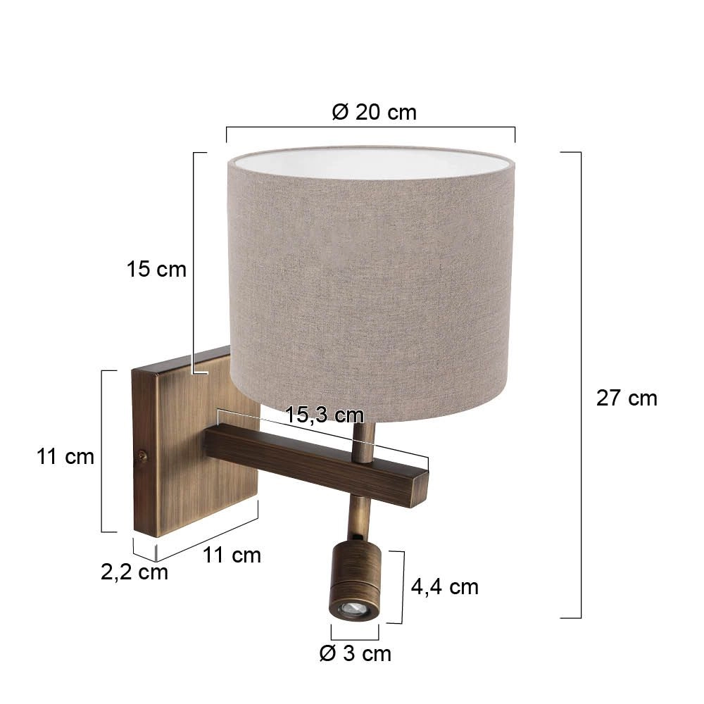 Wall lamp Stang with grey hood Steinhauer 8712746189667