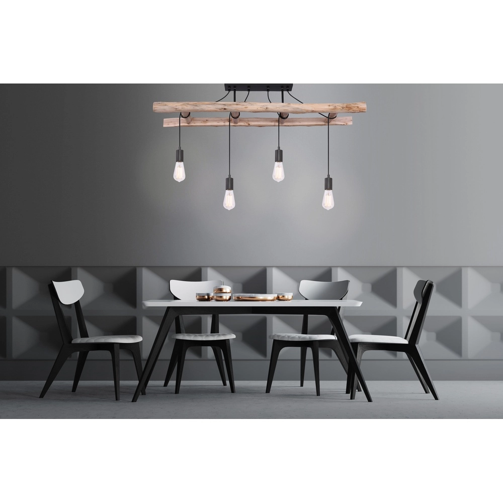 4-light pendant lamp Irmgard wood 80cm Globo 9007371390342