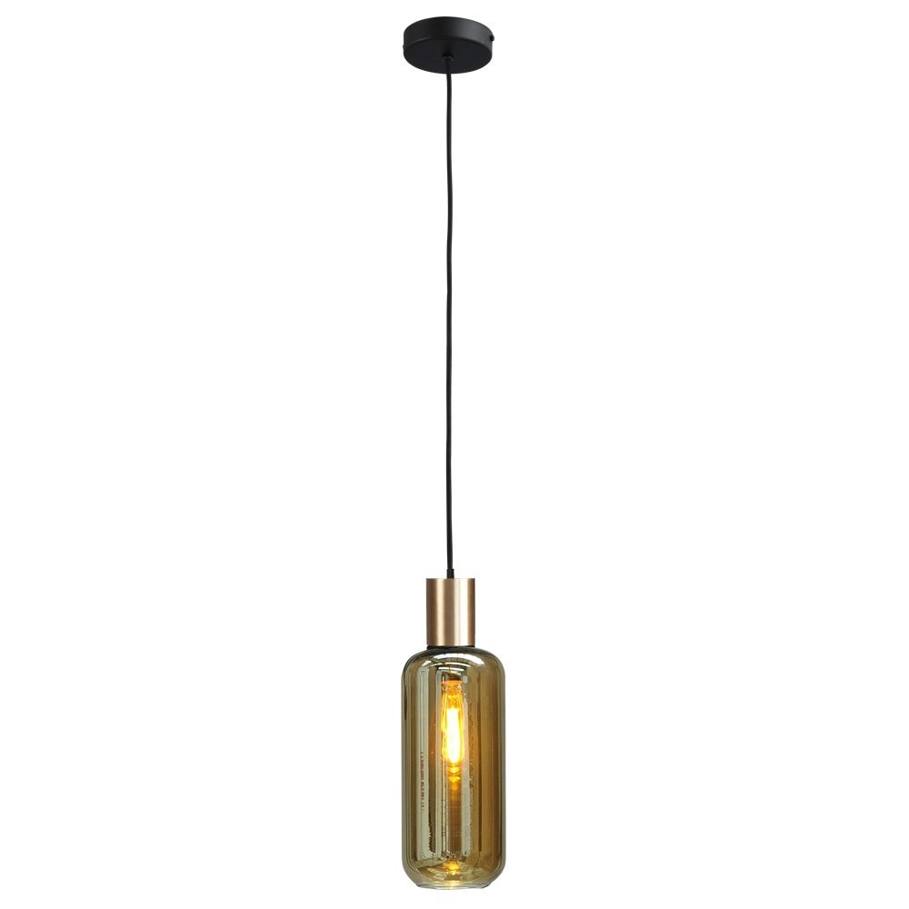 Black pendant hanging lamp Bounty gold with cylinder glass
