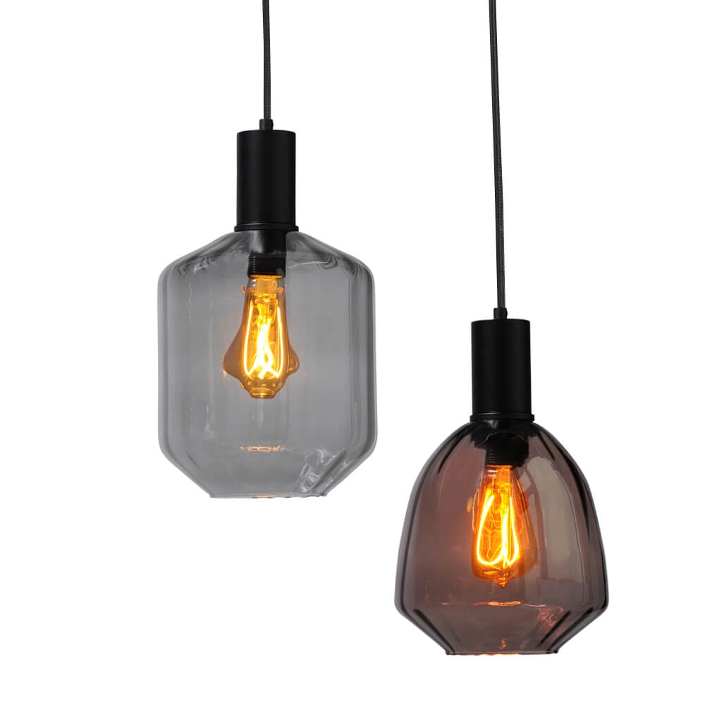 6-light hanging lamp - black - Porto with different glasses Masterlight 8718121270678