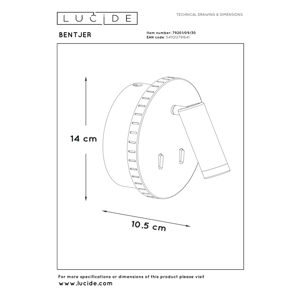 Bedside lamp Bentjer Black Lucide 5411212791641