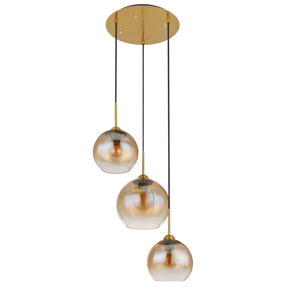 Golden pendant lamp Jamessa 3-light with amber glass Globo 9007371444687