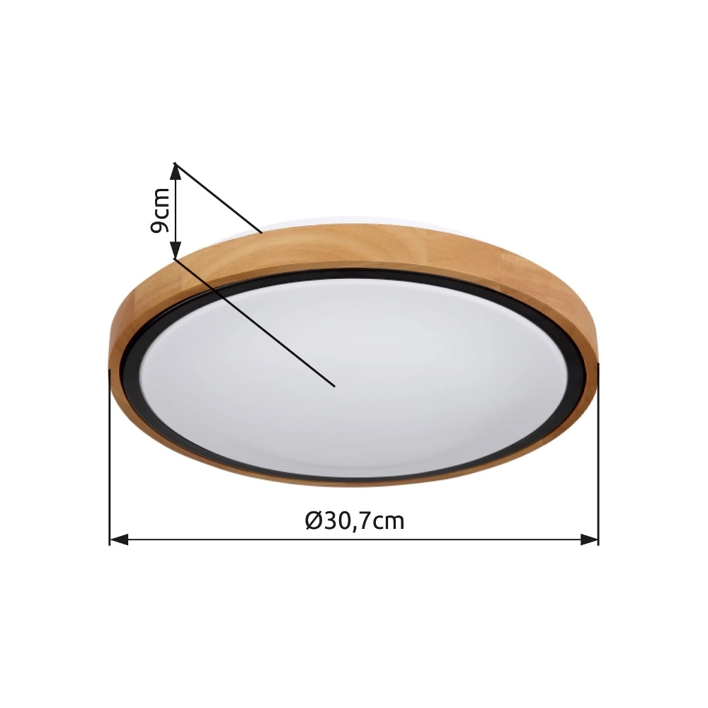 Ceiling lamp Bruno Ø 30.7cm black with wood Globo 9007371430468