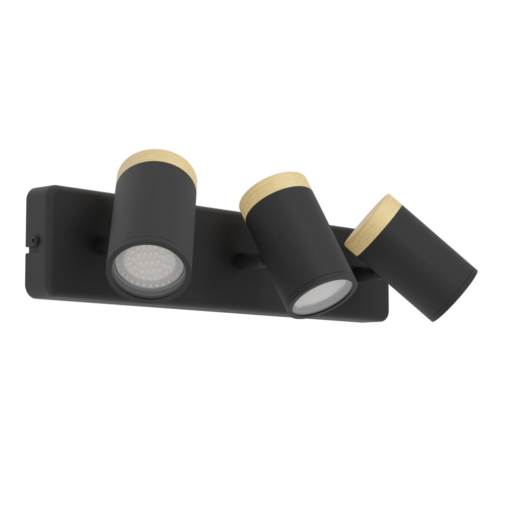 Ceiling lamp Consuma 3-light black with wood
